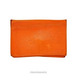🔴 Hermès Calvi Card Wallet - Orange Chevre Mysore Leather